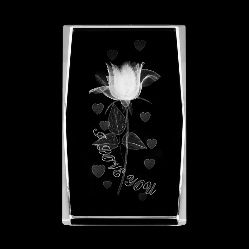 Wholesale customized K9 crystal glass 3d laser engrave crystal rose cube