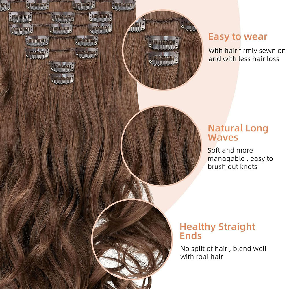 Synthetic Fiber Hair Extension 7 Pieces Clip Hair Long Curly Wig Invisible Clip Thick Hairpieces Hair For Women