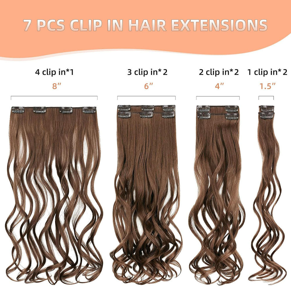 Synthetic Fiber Hair Extension 7 Pieces Clip Hair Long Curly Wig Invisible Clip Thick Hairpieces Hair For Women