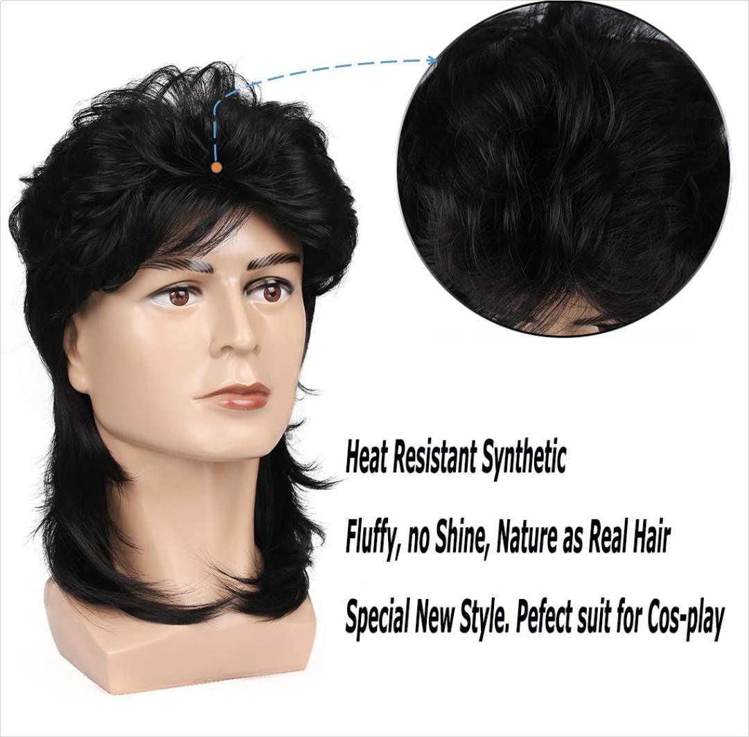 Synthetic Hair 80s Fancy Tuxedo Party Mullet Rock Style Wig Heat Resistant Fiber Combined to Grow Straight Black Cosplay Wig