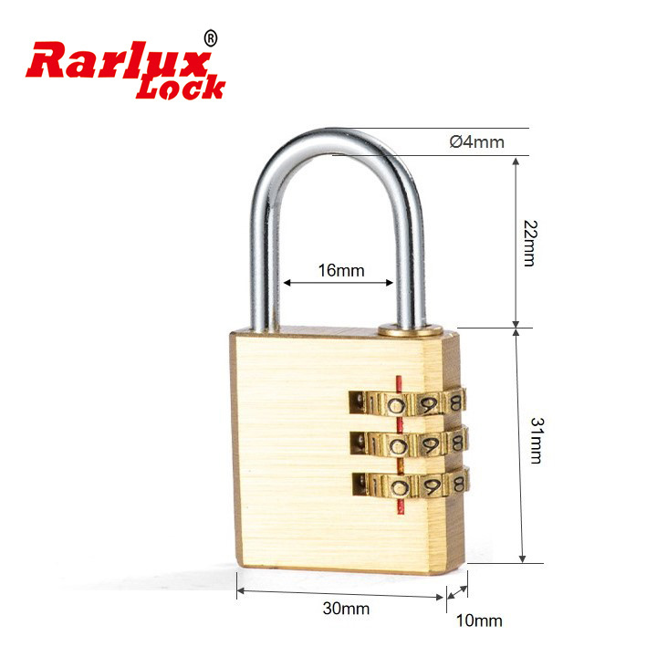 Rarlux 3 Digits password tsa Padlock  Luggage  Bag Copper Code  Four Numbers Brass Combination Padlock