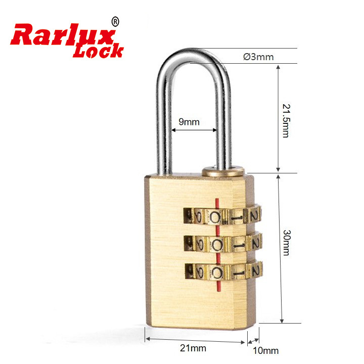 Rarlux 3 Digits password tsa Padlock  Luggage  Bag Copper Code  Four Numbers Brass Combination Padlock