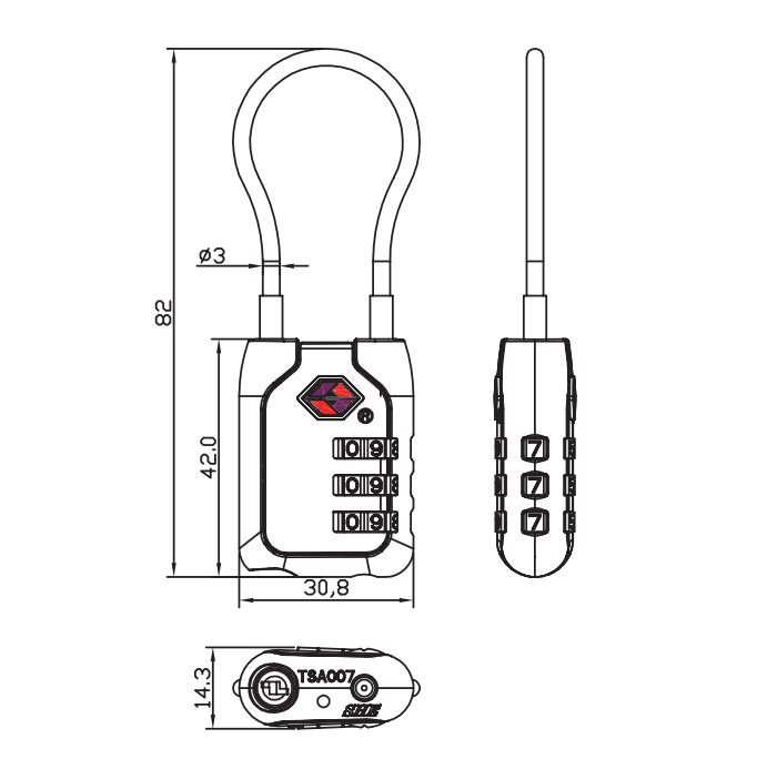 Rarlux Tsa Padlock 3 Digital password Luggage Bag Zinc Alloy lock body combination wheel suitcase combination padlock