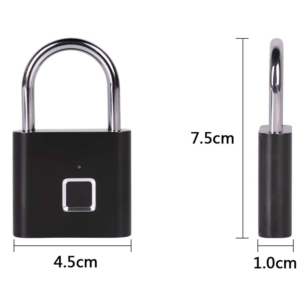 Factory Electronic USB finger print padlock USB Charging Portable Zinc Alloy Smart Padlock with 10 Sets Fingerprints