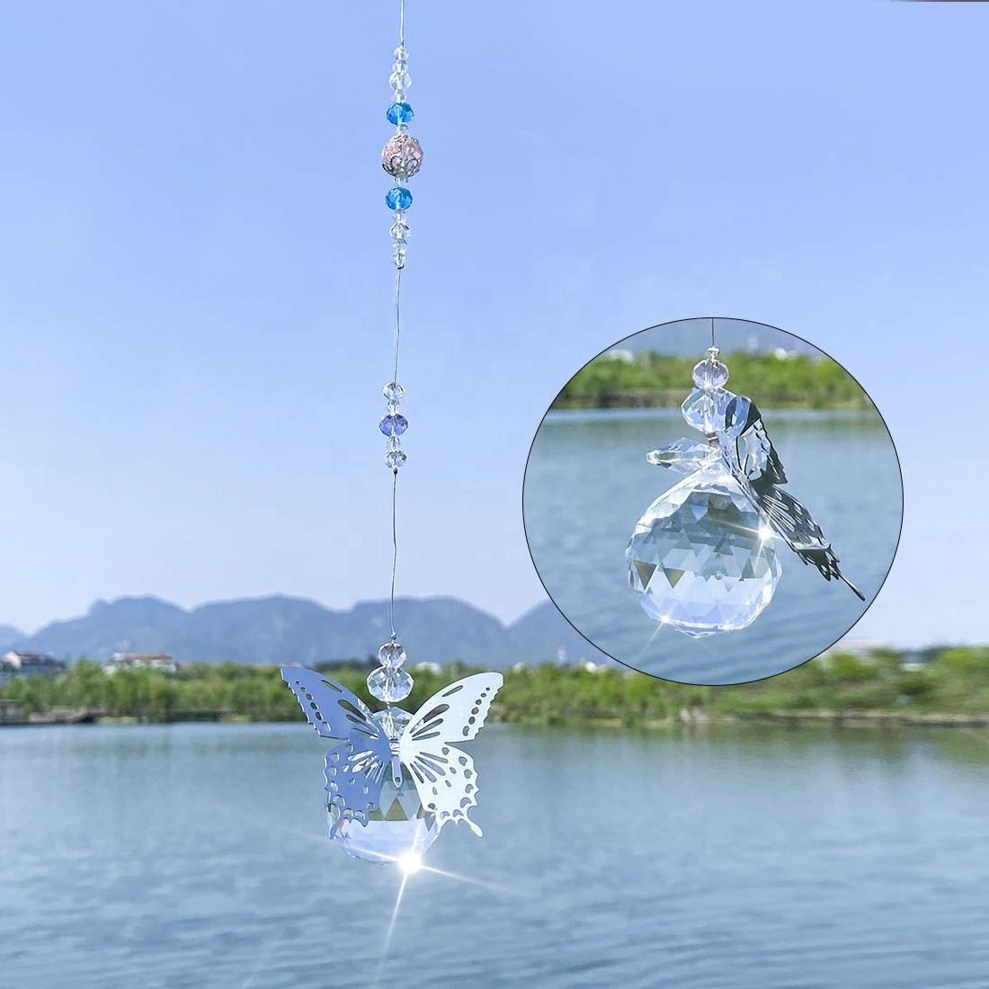 Crystal Butterfly Catchers Clear Ball Prisms Hanging Ornament for Wedding Favor Home Window Car Garden Decor