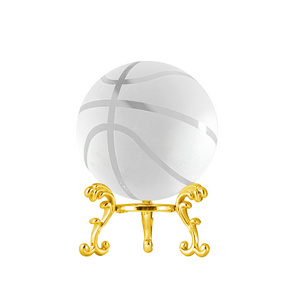 Crystal Basketball 60mm Glass Sphere Paperweight Healing Meditation Ball with Gold Stand for Creative Gift