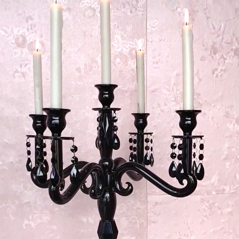 Wholesale crystal Candlestick holder 5 arms black crystal table candelabra