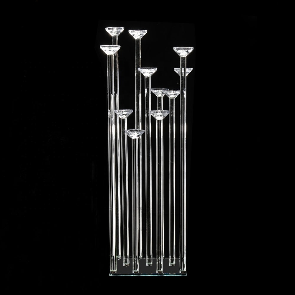 Mh-y033 11 Arms Candelabra Glass Crystal Candle Holder Candelabra Wedding Decoration Rectangular Base