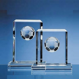 MH-JB0015 sport crystal basketball award trophy Optical Crystal Football Rectangle Award