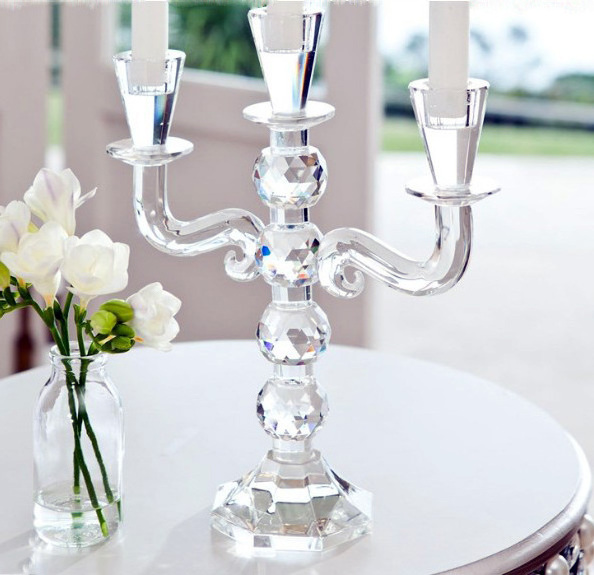 MH-ZT0014 cheap crystal candle holder clear glass candle holder 3 arms crystal Candelabra