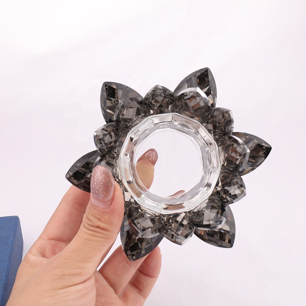 2022 Luxury 2cm 4cm Hole Crystal Tealight Black Lotus Candle Holder For Wedding Home Decorative