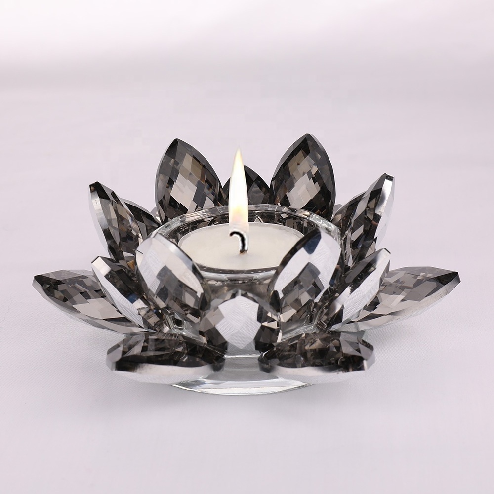 2022 Luxury 2cm 4cm Hole Crystal Tealight Black Lotus Candle Holder For Wedding Home Decorative