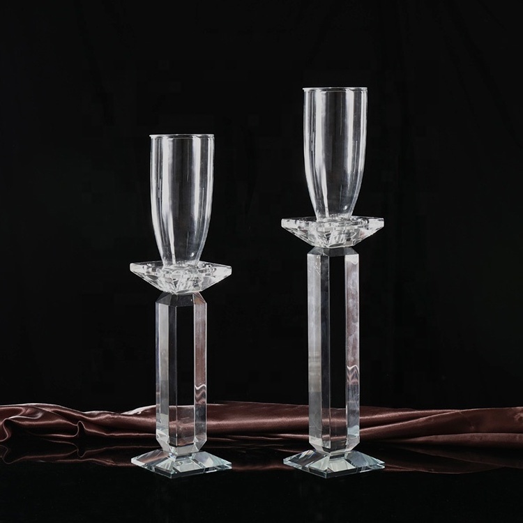 Mh-y094 Tall Pillar Clear Transparent Crystal Candle Holder Wedding Decoration Candle Glass Holder