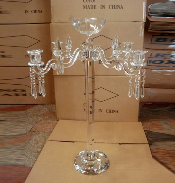 Mh-1445  5 Arms Tall Glass Crystal Flower Bowl Wedding Candelabra Centerpieces