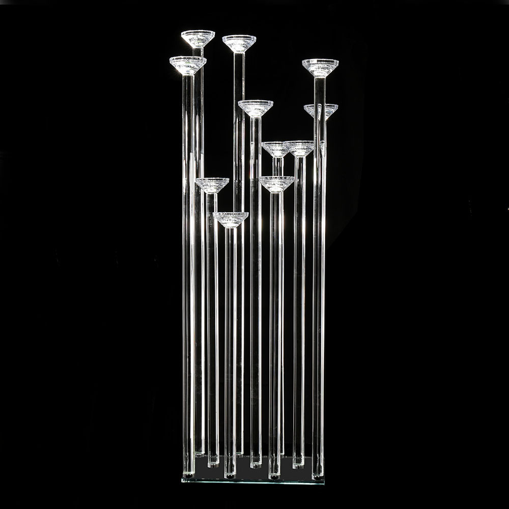 Mh-y033 11 Arms Candelabra Glass Crystal Candle Holder Candelabra Wedding Decoration Rectangular Base