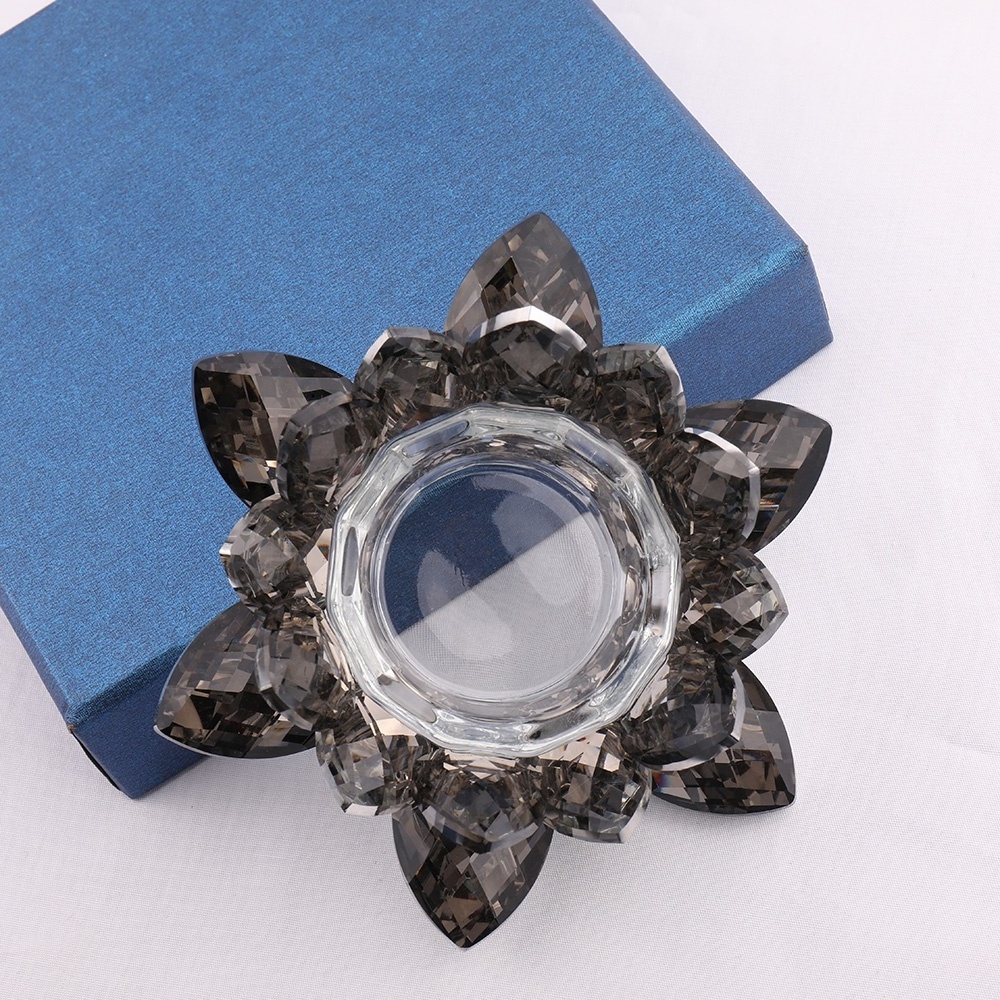 2022 Luxury 2cm 4cm Hole Crystal Tealight Black Lotus Candle Holder For Wedding Home Decorative