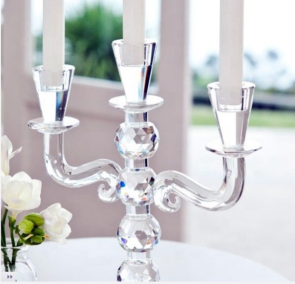 MH-ZT0014 cheap crystal candle holder clear glass candle holder 3 arms crystal Candelabra