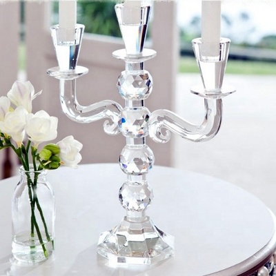 MH-ZT0014 cheap crystal candle holder clear glass candle holder 3 arms crystal Candelabra