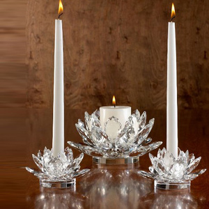 MH-ZT0086 Wholesale Candelabra For Wedding Centerpieces Crystal Glass Lotus Flower Shape Candle Holder