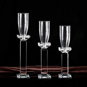 Mh-y094 Tall Pillar Clear Transparent Crystal Candle Holder Wedding Decoration Candle Glass Holder