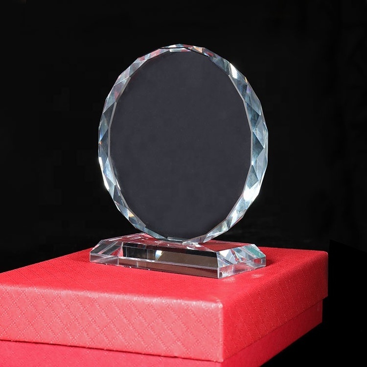 Mh-jb0117 Engraving Logo Souvenir Gift Clear Crystal Round Award Trophy Glass Plaque