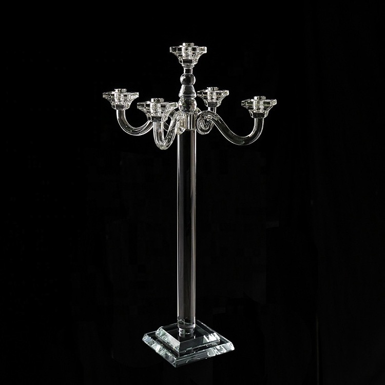 MH-ZT149 Modern Cheap Crystal Candle Holders Wholesale 5 Arms Crystal Clear Candelabra For Wedding Table Centerpieces