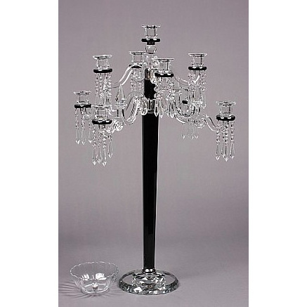 MH-ZT0046 9 arms hot sale black crystal candelabra for wedding centerpiece , whole sale wedding black candelabra