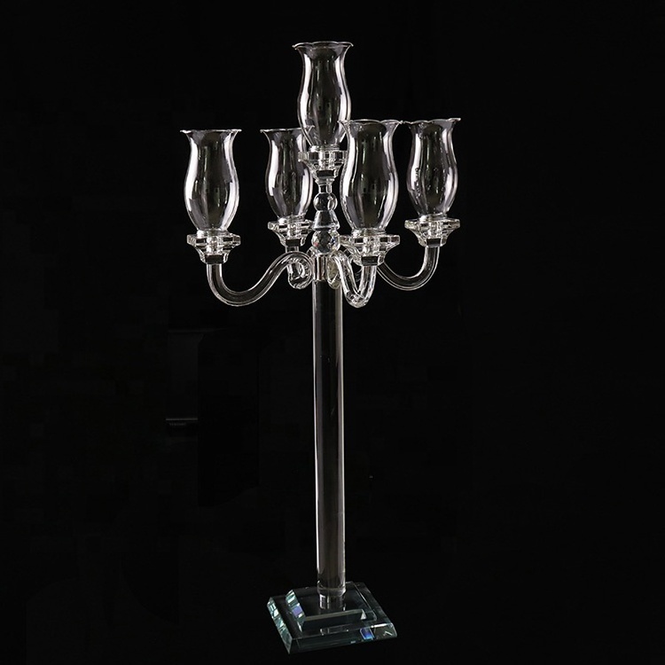 MH-ZT149 Modern Cheap Crystal Candle Holders Wholesale 5 Arms Crystal Clear Candelabra For Wedding Table Centerpieces