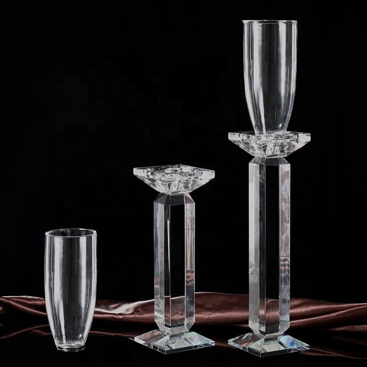 Mh-y094 Tall Pillar Clear Transparent Crystal Candle Holder Wedding Decoration Candle Glass Holder