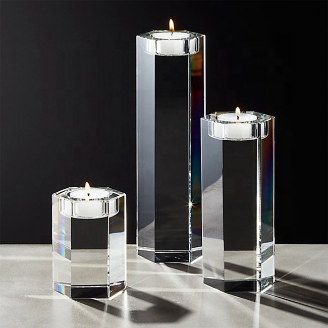 Mh-zt0052 Wedding Decoration Hexagon Shape Crystal Tealight Single Crystal Glass Candle Holder