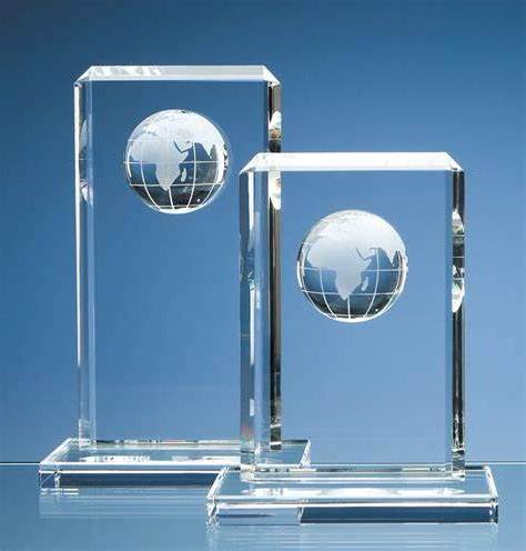 MH-JB0015 sport crystal basketball award trophy Optical Crystal Football Rectangle Award