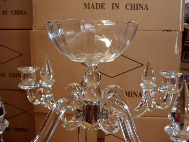 Mh-1445  5 Arms Tall Glass Crystal Flower Bowl Wedding Candelabra Centerpieces