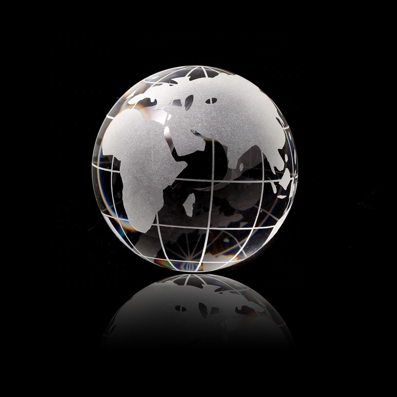 MH-BL064 personalized crystal globe ball with engraving map decoration crystal glass ball