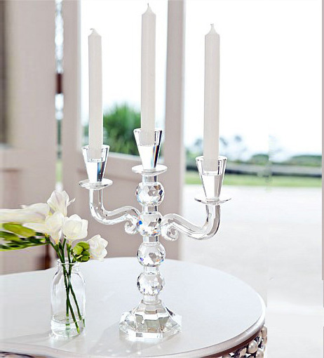 MH-ZT0014 cheap crystal candle holder clear glass candle holder 3 arms crystal Candelabra