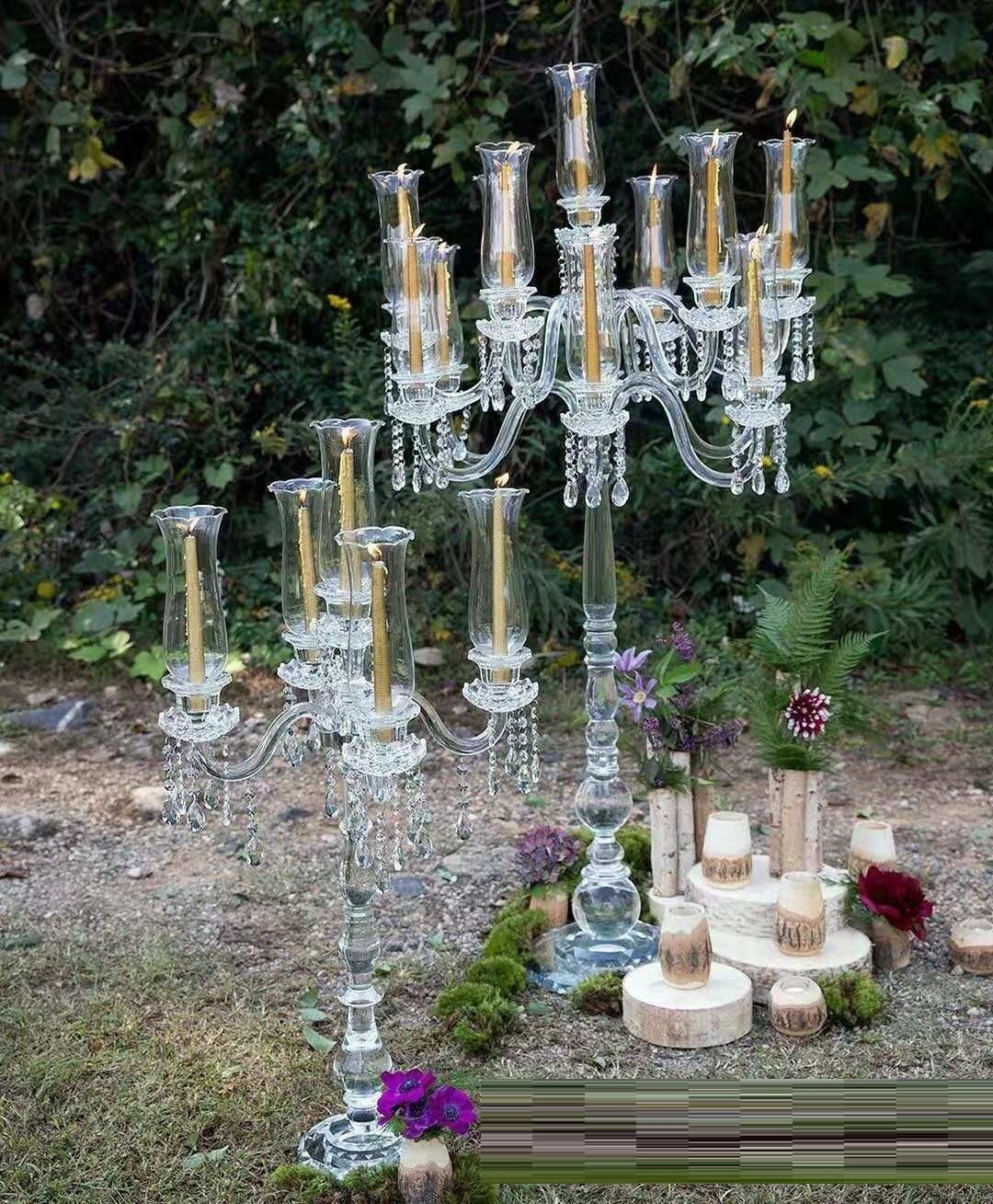 Custom 9 Arms Glass Table Top Candelabra Crystal Candle Holder For Wedding Table Decoration