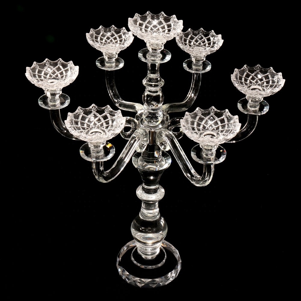 MH-Z199 7 arms flower clear candle holder glass crystal candelabra decorating candle holders