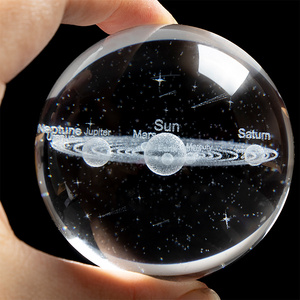 MH-L101 3D Miniature Planets Model Sphere Glass Globe Ornament 6CM 3d Laser Engrave Solar System Galaxy Crystal Ball With Base