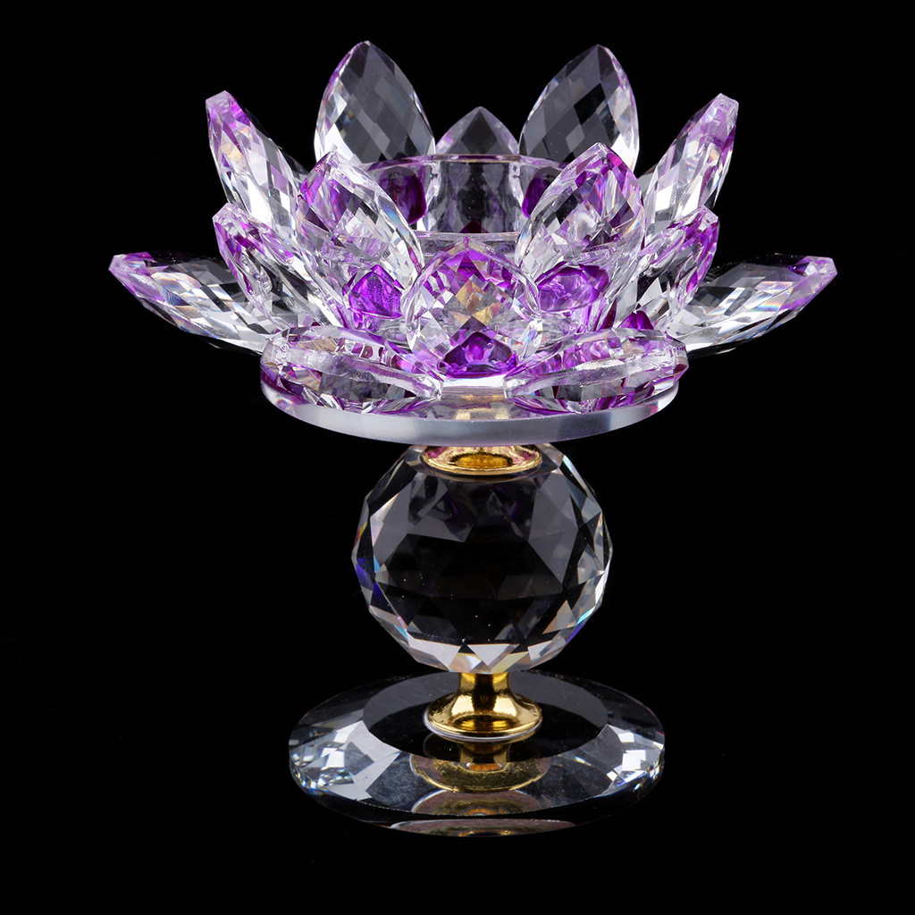 Wholesales k9 clear crystal glass candlestick 7 Colors Tea Light Buddhist Candlestick Glass Crystal Lotus Flower Candle Holder