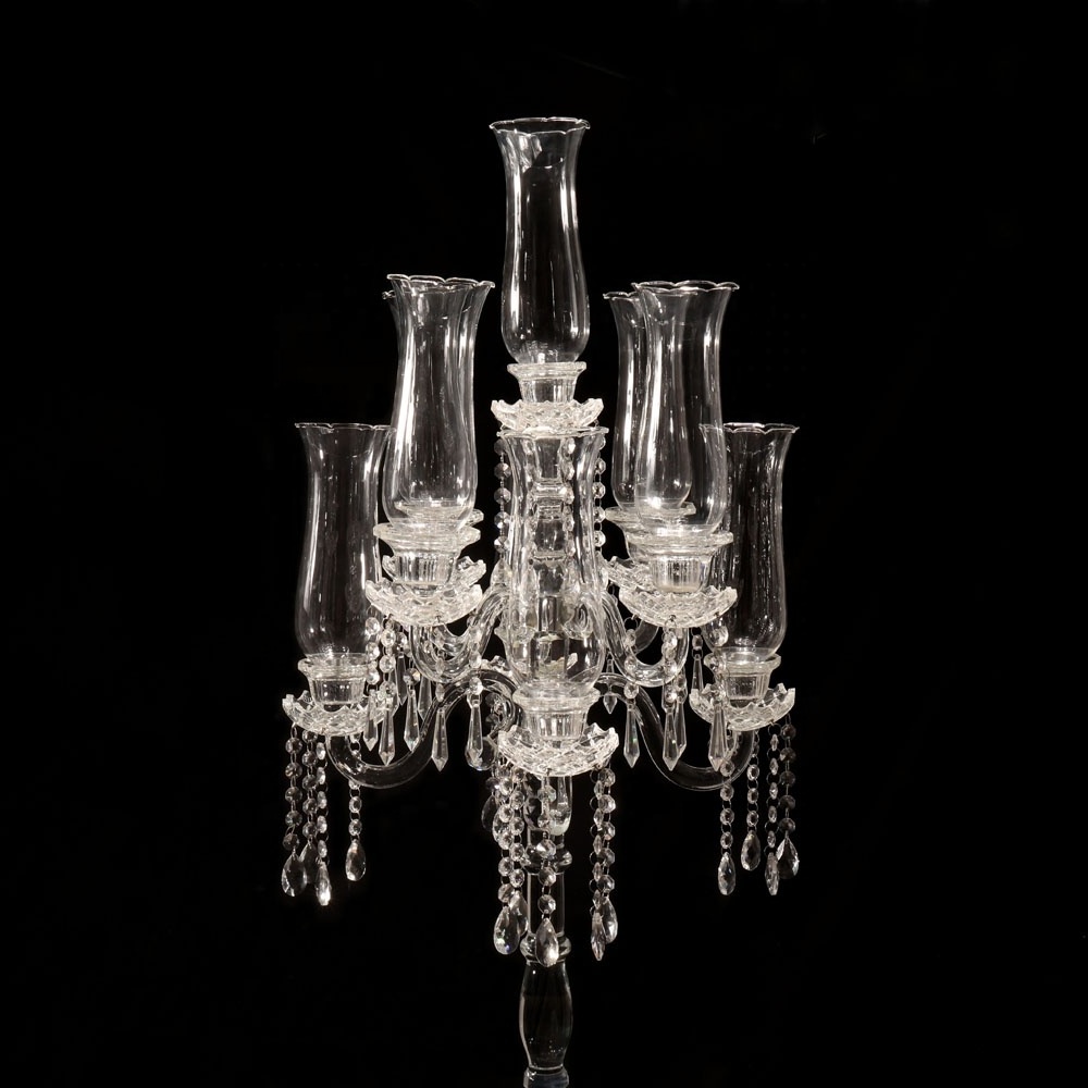 MH-Z082 120cm Height Glass Hurricane 9 arms crystal candlestick wedding centrepiece candelabra