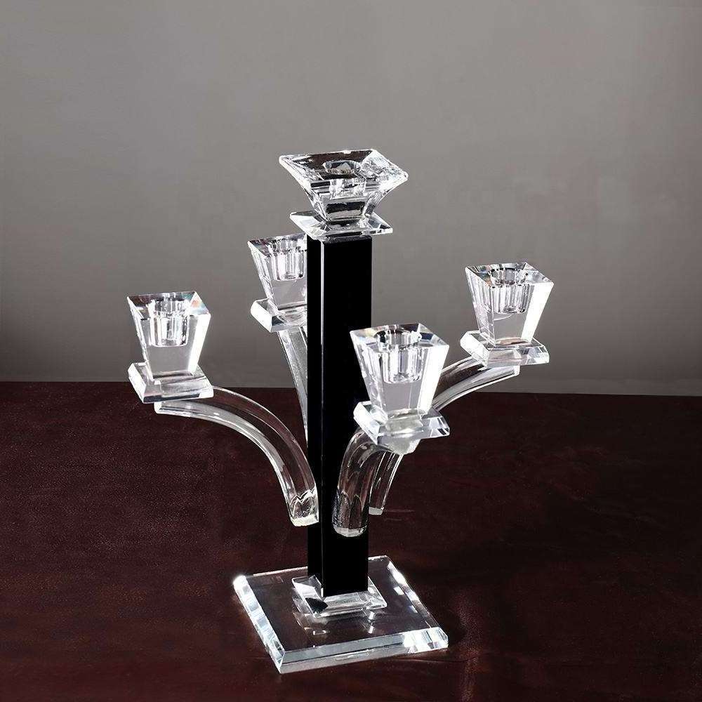 crystal wedding centerpiece home/wedding decoration black 5 arm crystal candelabra