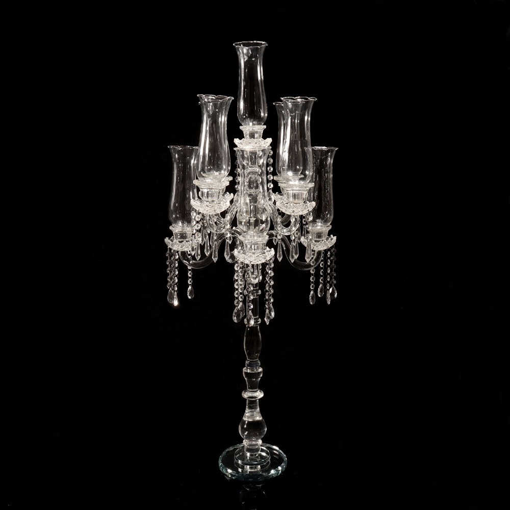 MH-Z082 120cm Height Glass Hurricane 9 arms crystal candlestick wedding centrepiece candelabra