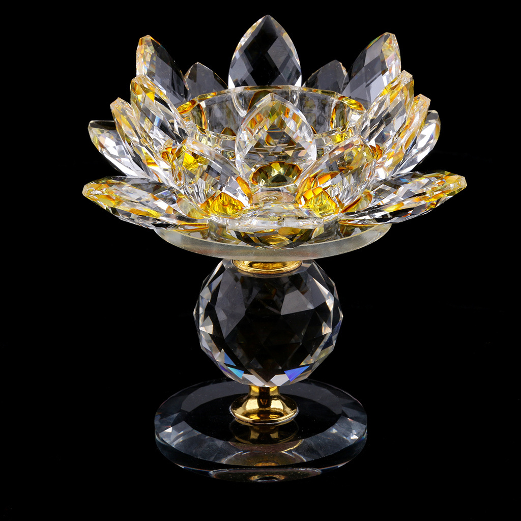 Wholesales k9 clear crystal glass candlestick 7 Colors Tea Light Buddhist Candlestick Glass Crystal Lotus Flower Candle Holder