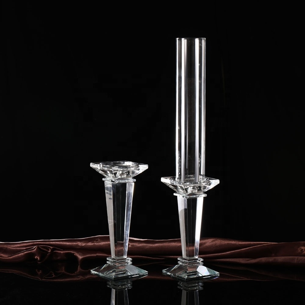 Crystal wedding decoration glass tubes crystal pillar candle holder for decoration