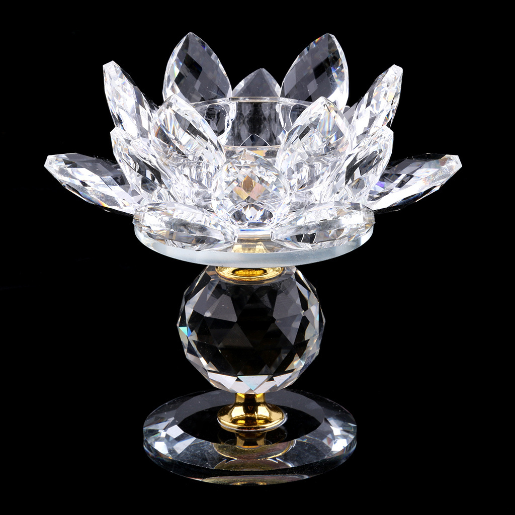 Wholesales k9 clear crystal glass candlestick 7 Colors Tea Light Buddhist Candlestick Glass Crystal Lotus Flower Candle Holder