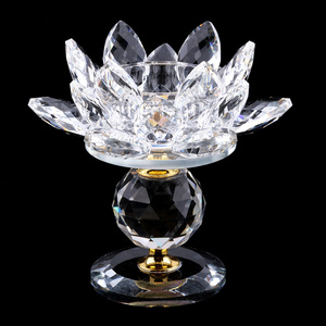 Wholesales k9 clear crystal glass candlestick 7 Colors Tea Light Buddhist Candlestick Glass Crystal Lotus Flower Candle Holder