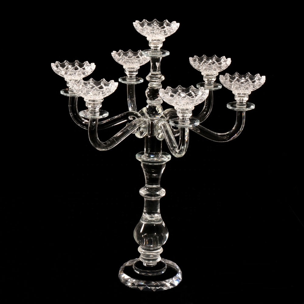 MH-Z199 7 arms flower clear candle holder glass crystal candelabra decorating candle holders