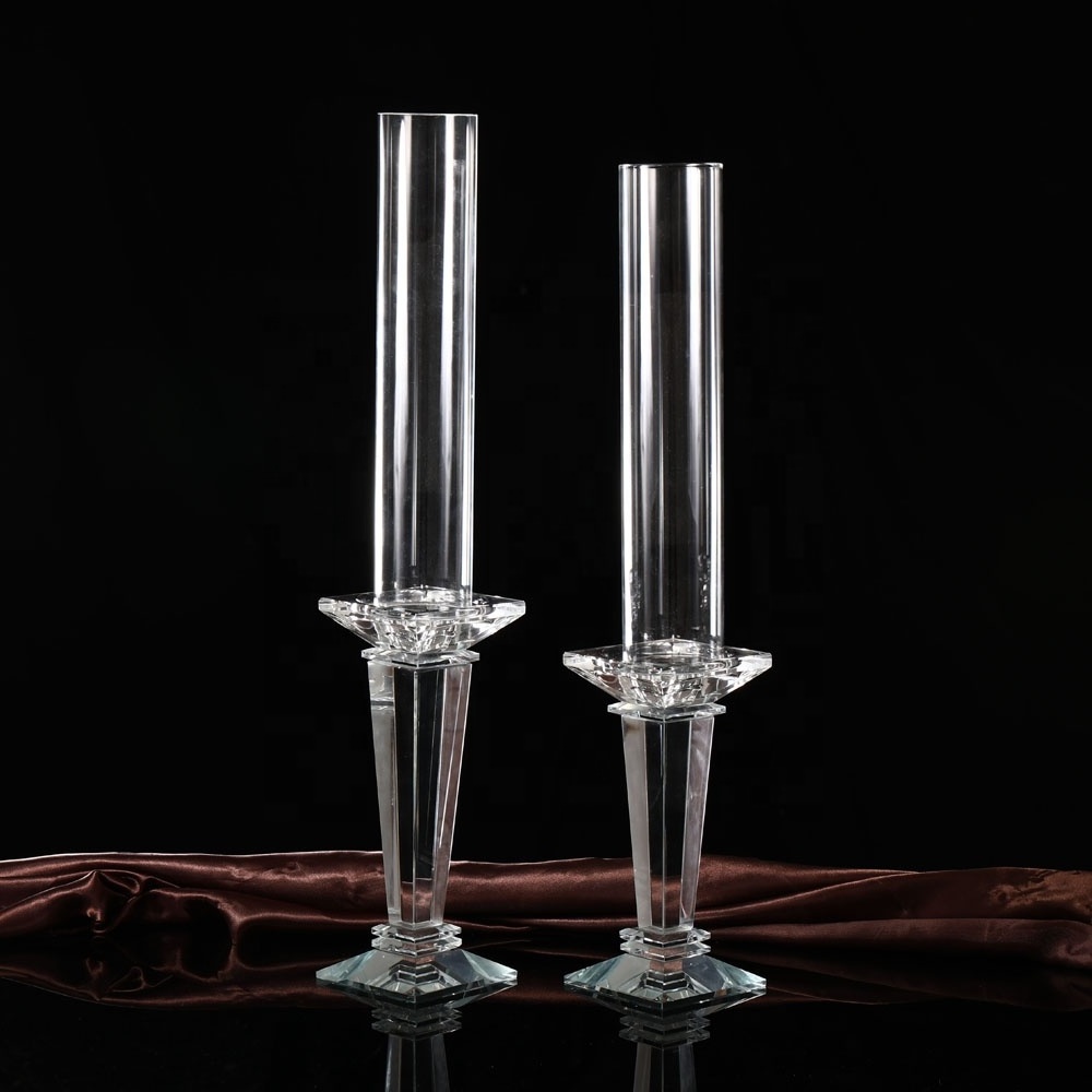 Crystal wedding decoration glass tubes crystal pillar candle holder for decoration