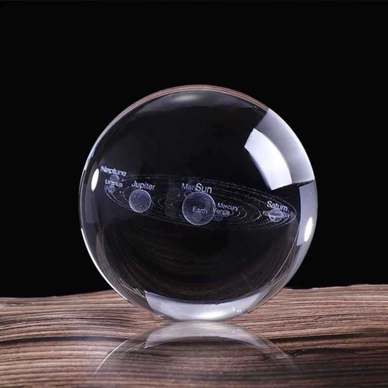 MH-L101 3D Miniature Planets Model Sphere Glass Globe Ornament 6CM 3d Laser Engrave Solar System Galaxy Crystal Ball With Base