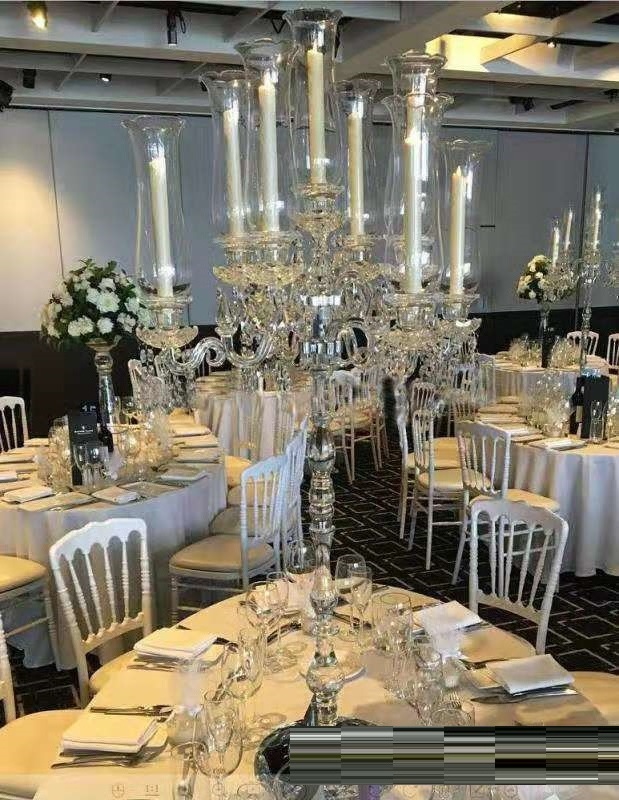 Custom 9 Arms Glass Table Top Candelabra Crystal Candle Holder For Wedding Table Decoration