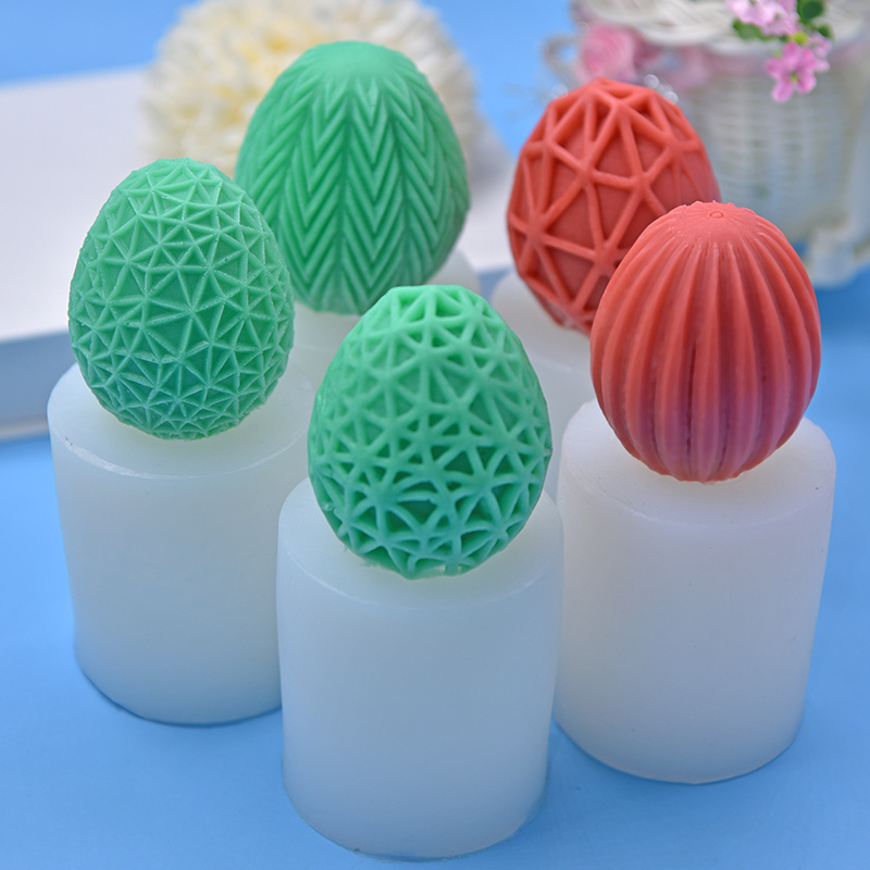 3D Easter Egg DIY Aromatherapy Candle Molds Egg Grid Vertical Wavy Cake Christmas Decoration Silicone Mold